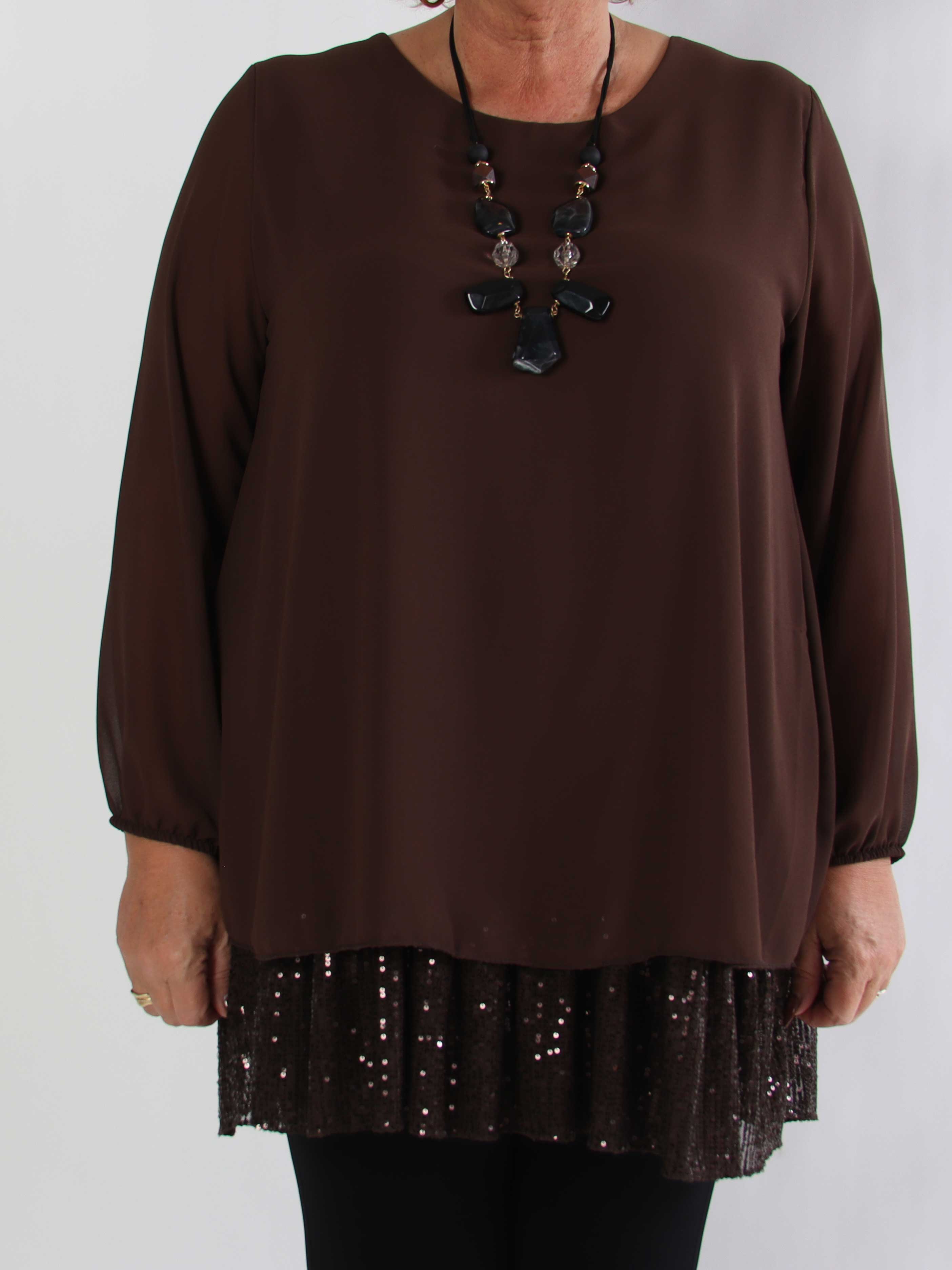 Kamilla - Festredo plus size tunikaklänning med chiffonglager och paljetter